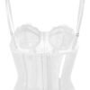 Plus size gothic corset top in white with lace details and adjustable straps for a perfect fit