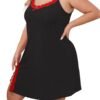Plus size ice silk nightgown in black with red lace trim for comfortable nighttime wear