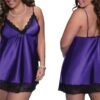 Plus size lace babydoll nightgown in purple with delicate lace trim and adjustable straps