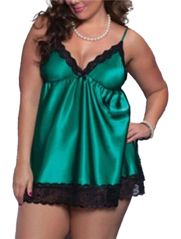 Plus Size Lace Babydoll Nightgown 17 Plus Size Lace Babydoll Nightgown Plus size lace babydoll nightgown in green satin with black lace trim, perfect for romantic evenings