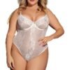 Elegant plus size lace bodysuit by LuckeLadybug LLC featuring floral lace design and delicate straps