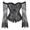 LuckeLadybug Plus Size Lace Up Corset Top with Off-Shoulder Design and Flared Lace Sleeves