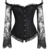 LuckeLadybug LLC Plus Size Lace Up Corset Top in black with lace details and off-shoulder sleeves