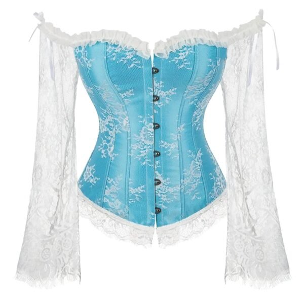 Plus Size Lace Up Corset Top In White 29 Plus Size Lace Up Corset Top In White Plus size lace up corset top in blue with floral lace sleeves and off-shoulder design for a stylish look