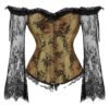 LuckeLadybug LLC plus size lace up corset top with elegant lace sleeves and detailed button front