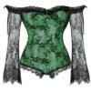 LuckeLadybug LLC plus size lace up corset top in green with lace sleeves and intricate detailing