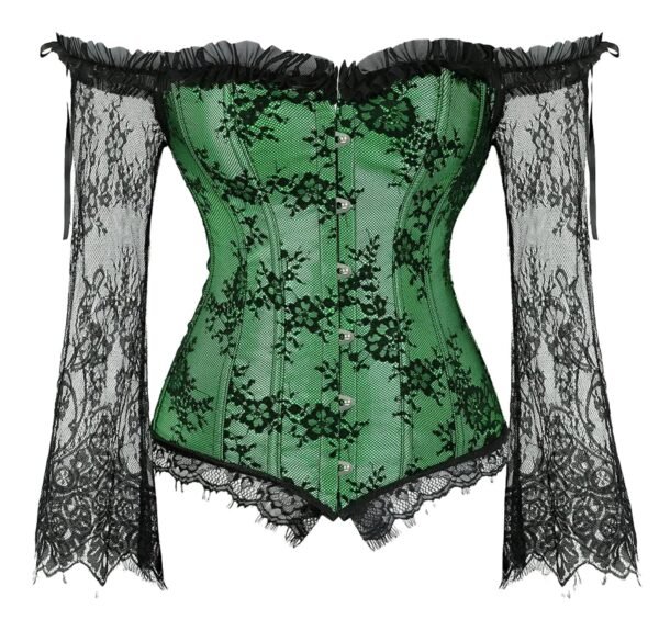 Plus Size Lace Up Corset Top In White 26 Plus Size Lace Up Corset Top In White LuckeLadybug LLC plus size lace up corset top in green with lace sleeves and intricate detailing