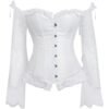 Plus Size Lace Up Corset Top In White 8 Plus Size Lace Up Corset Top In White LuckeLadybug LLC Plus size lace up corset top in white with off-shoulder long sleeves and front buttons