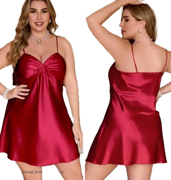Plus size satin chemise nightgown in rich red with elegant fit and adjustable straps for comfort