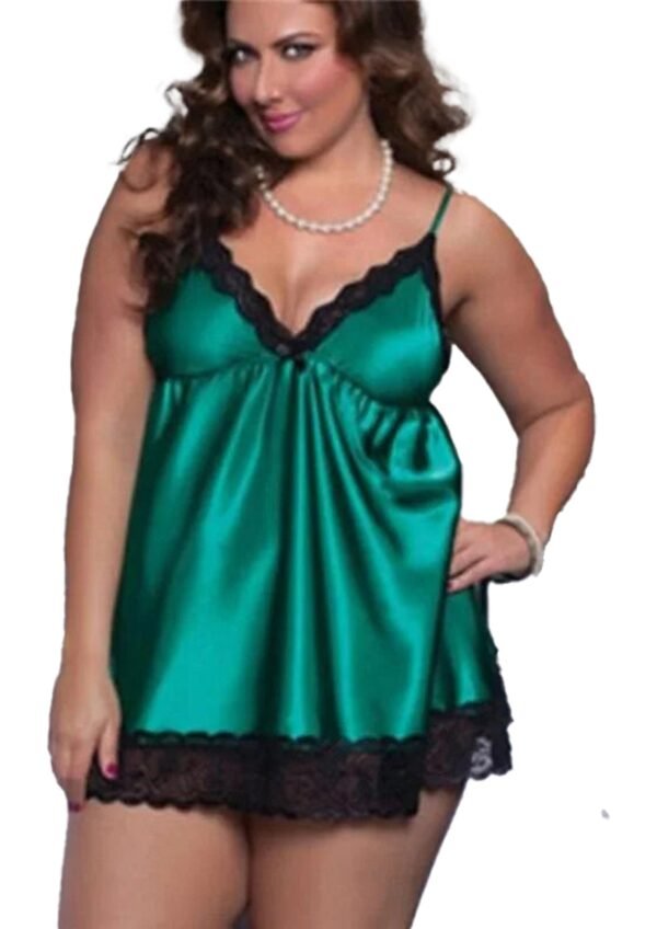 Plus Size Satin Lingerie Nightgown 10 Plus Size Satin Lingerie Nightgown Plus size satin lingerie nightgown in green with lace trim for a luxurious evening look