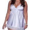 Plus size satin lingerie nightgown in soft white with lace trim and a flattering design