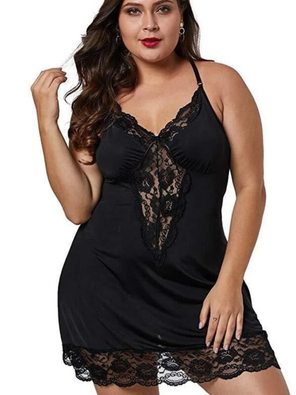 Plus Size Satin Nightgown Babydoll Dress 1 Plus Size Satin Nightgown Babydoll Dress Plus size satin nightgown in black with lace detailing for comfortable and elegant sleepwear