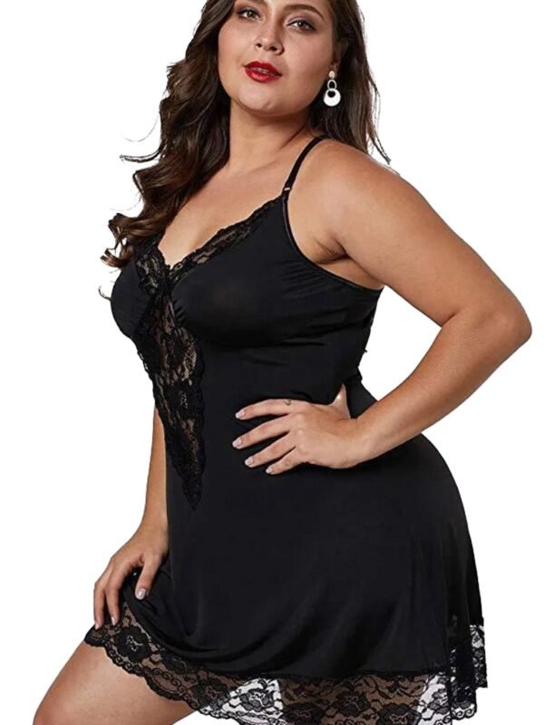 Plus Size Satin Nightgown Babydoll Dress 3 Plus Size Satin Nightgown Babydoll Dress Plus size satin nightgown in black with delicate lace detailing for a stylish and comfortable look