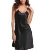 Plus size satin nightgown in black with adjustable straps for comfortable sleepwear.