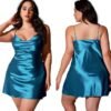Plus size satin nightgown in teal with adjustable straps for a comfortable fit and elegant look