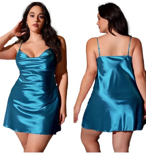 Plus Size Satin Nightgown For Comfort 7 Plus Size Satin Nightgown For Comfort Plus size satin nightgown in teal with adjustable straps for a comfortable fit and elegant look