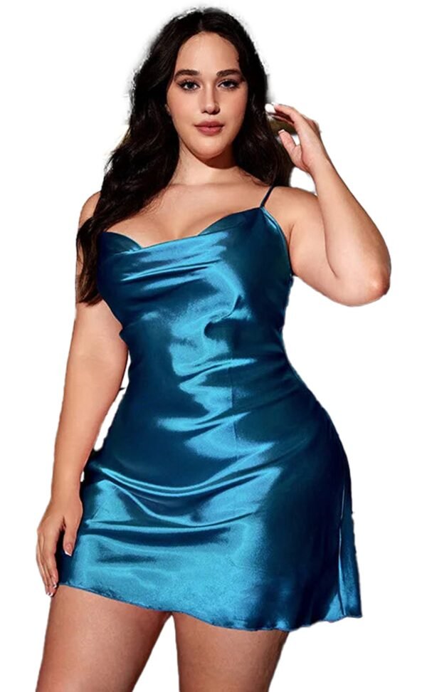 Plus Size Satin Nightgown For Comfort 4 Plus Size Satin Nightgown For Comfort Plus size satin nightgown in teal with adjustable straps and a flattering fit