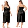 Plus size satin nightgown for women in black with adjustable straps and a flowing silhouette