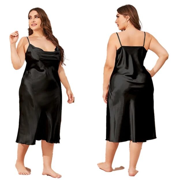 Plus Size Satin Nightgown For Women 3 Plus Size Satin Nightgown For Women Plus size satin nightgown for women in black with adjustable straps and a flowing silhouette