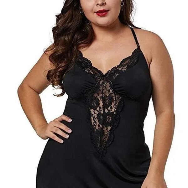 Plus Size Satin Nightgown For Women 2 Plus Size Satin Nightgown For Women Plus size satin nightgown for women with lace detailing and adjustable straps in black