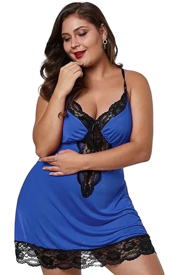 Plus Size Satin Nightgown For Women 9 Plus Size Satin Nightgown For Women Blue plus size satin nightgown for women with black lace detailing and adjustable straps