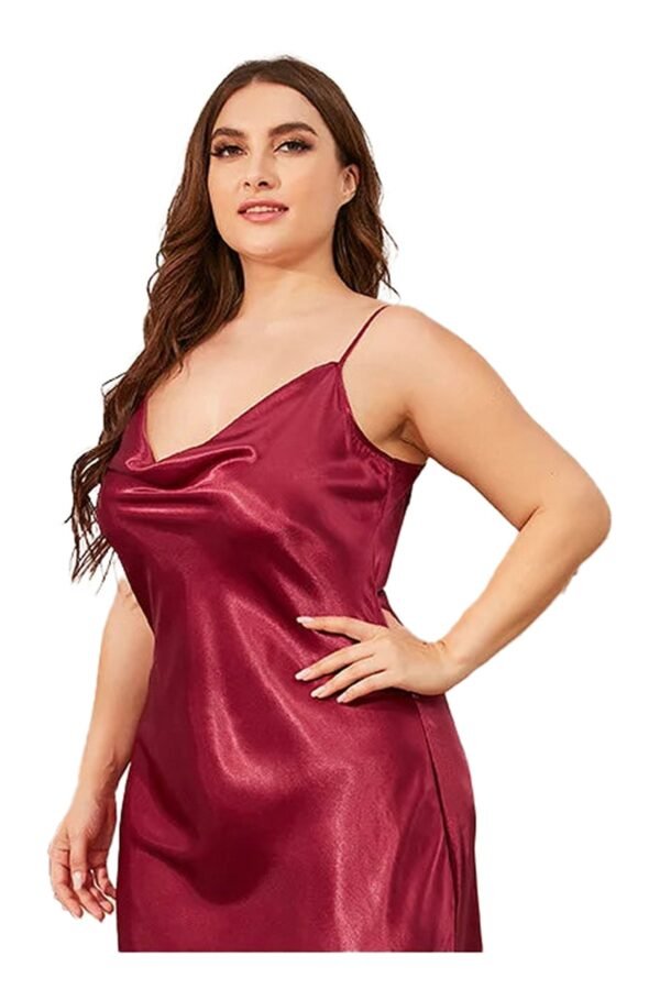 Plus size satin nightgown for women in burgundy with adjustable straps and a flattering silhouette