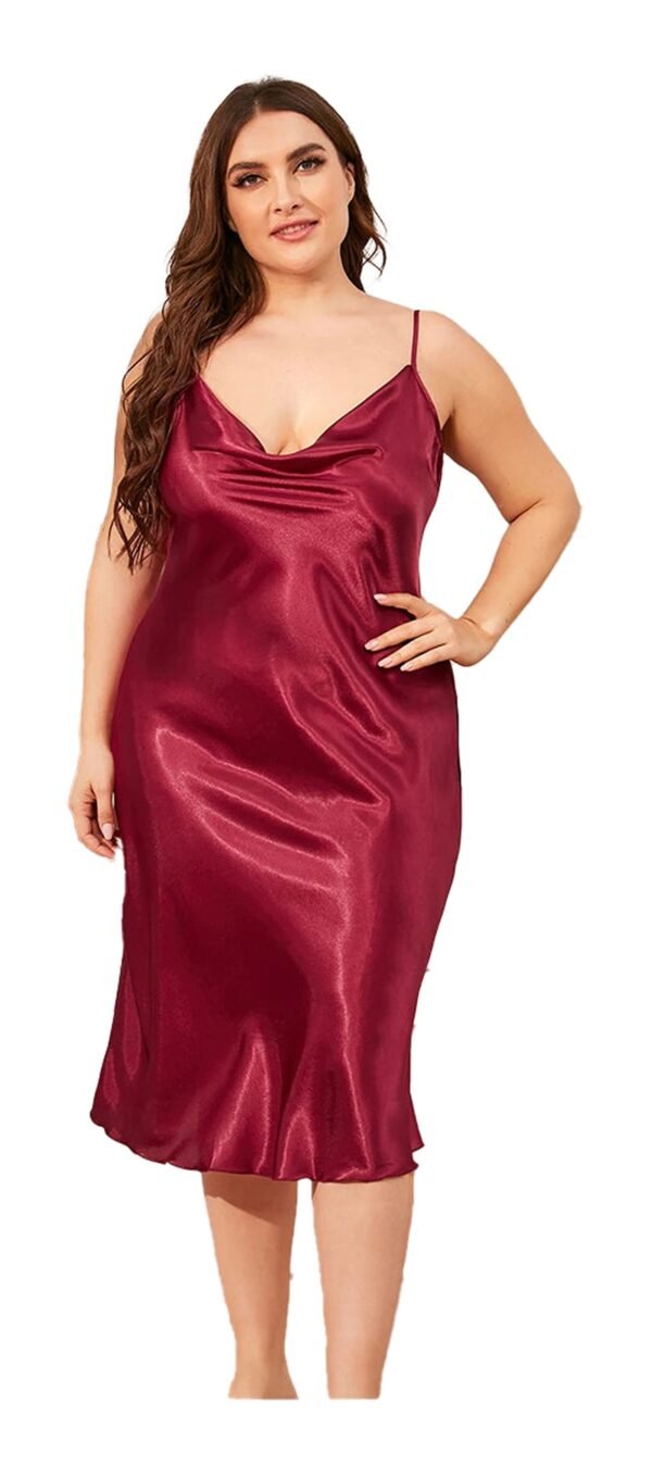 Burgundy plus size satin nightgown for women with adjustable straps and a flowing silhouette