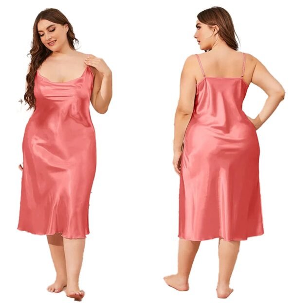 Plus Size Satin Nightgown For Women 4 Plus Size Satin Nightgown For Women Plus size satin nightgown for women in soft peach hue with adjustable spaghetti straps