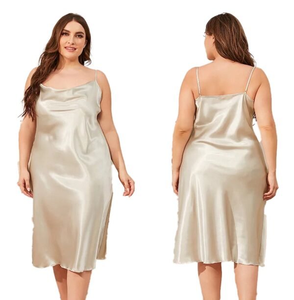 Plus Size Satin Nightgown For Women 6 Plus Size Satin Nightgown For Women Elegant plus size satin nightgown for women in champagne color with adjustable straps