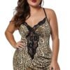 Plus size satin nightgown for women with leopard print and lace detailing from LuckeLadybug LLC