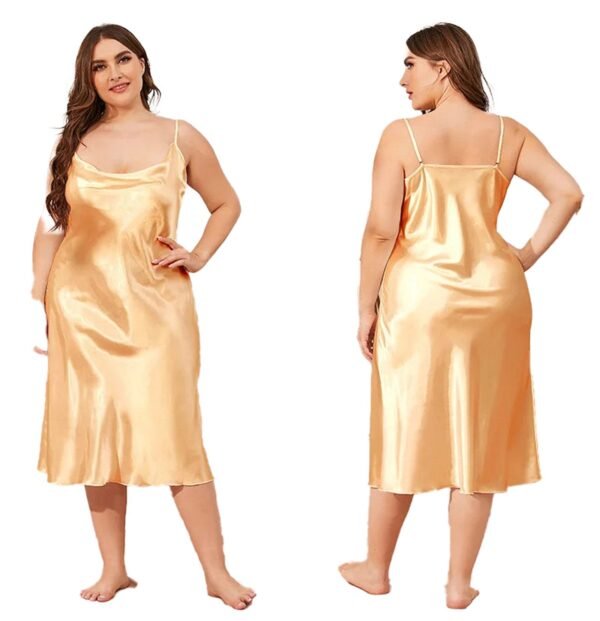 Plus Size Satin Nightgown For Women 11 Plus Size Satin Nightgown For Women Plus size satin nightgown for women in a soft golden hue with adjustable straps and elegant flow