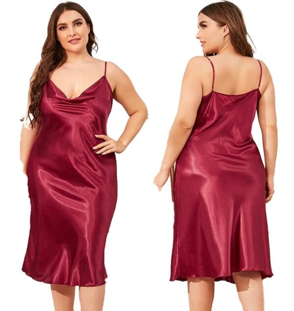 Plus Size Satin Nightgown For Women 12 Plus Size Satin Nightgown For Women Plus size satin nightgown for women in burgundy with a cowl neckline and adjustable straps, showcasing a sleek design.