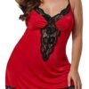 Red plus size satin nightgown for women with lace detailing and adjustable straps from LuckeLadybug LLC