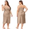 Plus size satin nightgown for women in soft beige with adjustable straps and a flattering fit