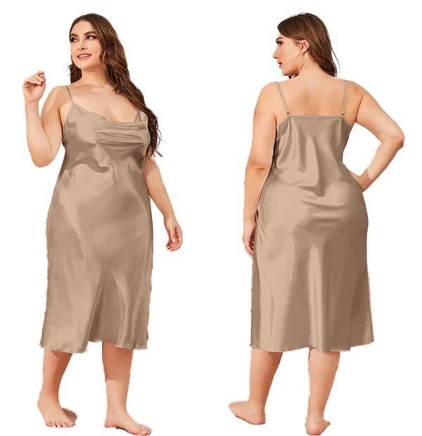 Plus Size Satin Nightgown For Women 10 Plus Size Satin Nightgown For Women Plus size satin nightgown for women in soft beige with adjustable straps and a flattering fit