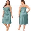 Plus Size Satin Nightgown For Women 11 Plus Size Satin Nightgown For Women Plus size satin nightgown for women in teal, featuring adjustable straps and a relaxed fit