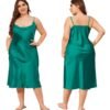 Plus size satin nightgown for women in teal with adjustable straps and a flowing silhouette
