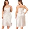 Plus size satin nightgown for women in soft ivory with adjustable straps and a flowing silhouette