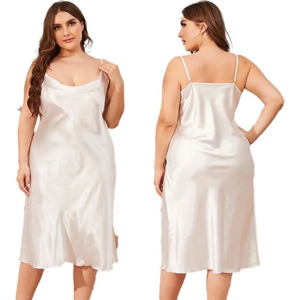 Plus Size Satin Nightgown For Women 7 Plus Size Satin Nightgown For Women Plus size satin nightgown for women in soft ivory with adjustable straps and a flowing silhouette