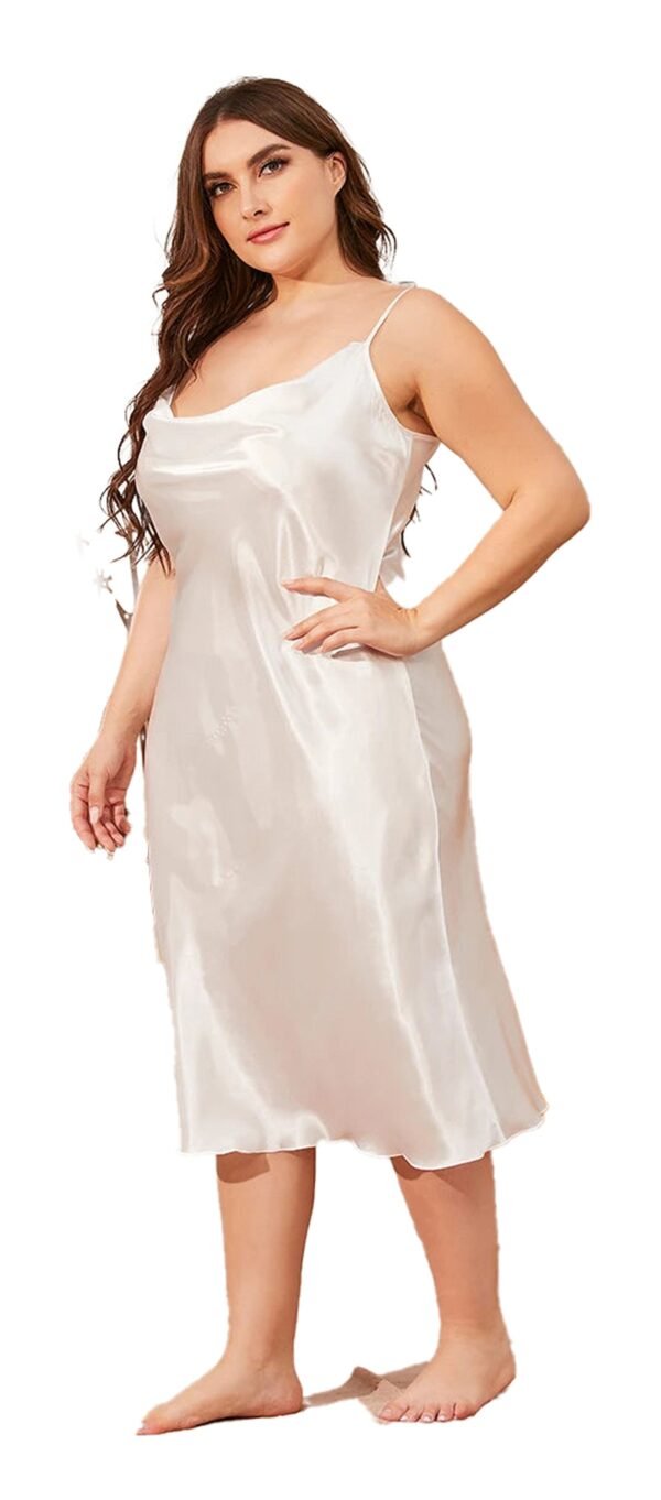 Plus size satin nightgown for women in elegant cream color, perfect for comfortable sleepwear.