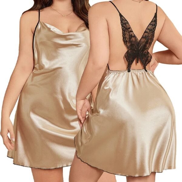 Plus Size Satin Nightgown With Lace Back 25 Plus Size Satin Nightgown With Lace Back Plus size satin nightgown in champagne with lace back detail perfect for elegant sleepwear