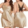 Plus size satin nightgown with elegant back lace detail and adjustable straps for a luxurious feel