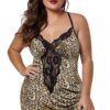 Plus size satin nightgown in leopard print with lace detailing for a stylish and comfortable sleepwear option