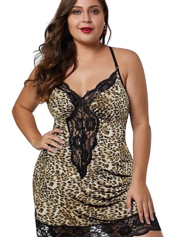 Plus Size Satin Nightgown Babydoll Dress 4 Plus Size Satin Nightgown Babydoll Dress Plus size satin nightgown in leopard print with delicate lace detailing for a stylish night look