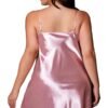 Plus size satin nightgown in soft pink featuring thin adjustable straps and a flowing design