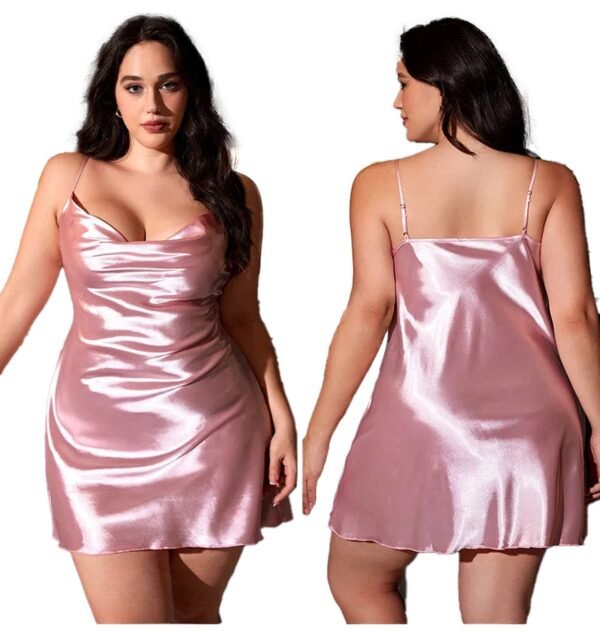 Plus Size Satin Nightgown For Comfort 8 Plus Size Satin Nightgown For Comfort Plus size satin nightgown in soft pink color featuring adjustable straps and a flattering fit