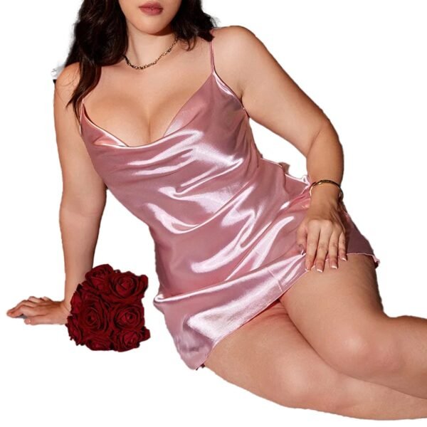 Plus Size Satin Nightgown For Comfort 2 Plus Size Satin Nightgown For Comfort Plus size satin nightgown in soft pink, perfect for luxurious comfort and sleepwear style