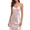 Elegant plus size satin nightgown in soft pink with adjustable straps for comfort