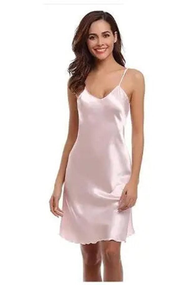 Elegant plus size satin nightgown in soft pink with adjustable straps for comfort