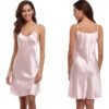 Elegant plus size satin nightgown in soft pink, featuring adjustable straps for a comfortable fit